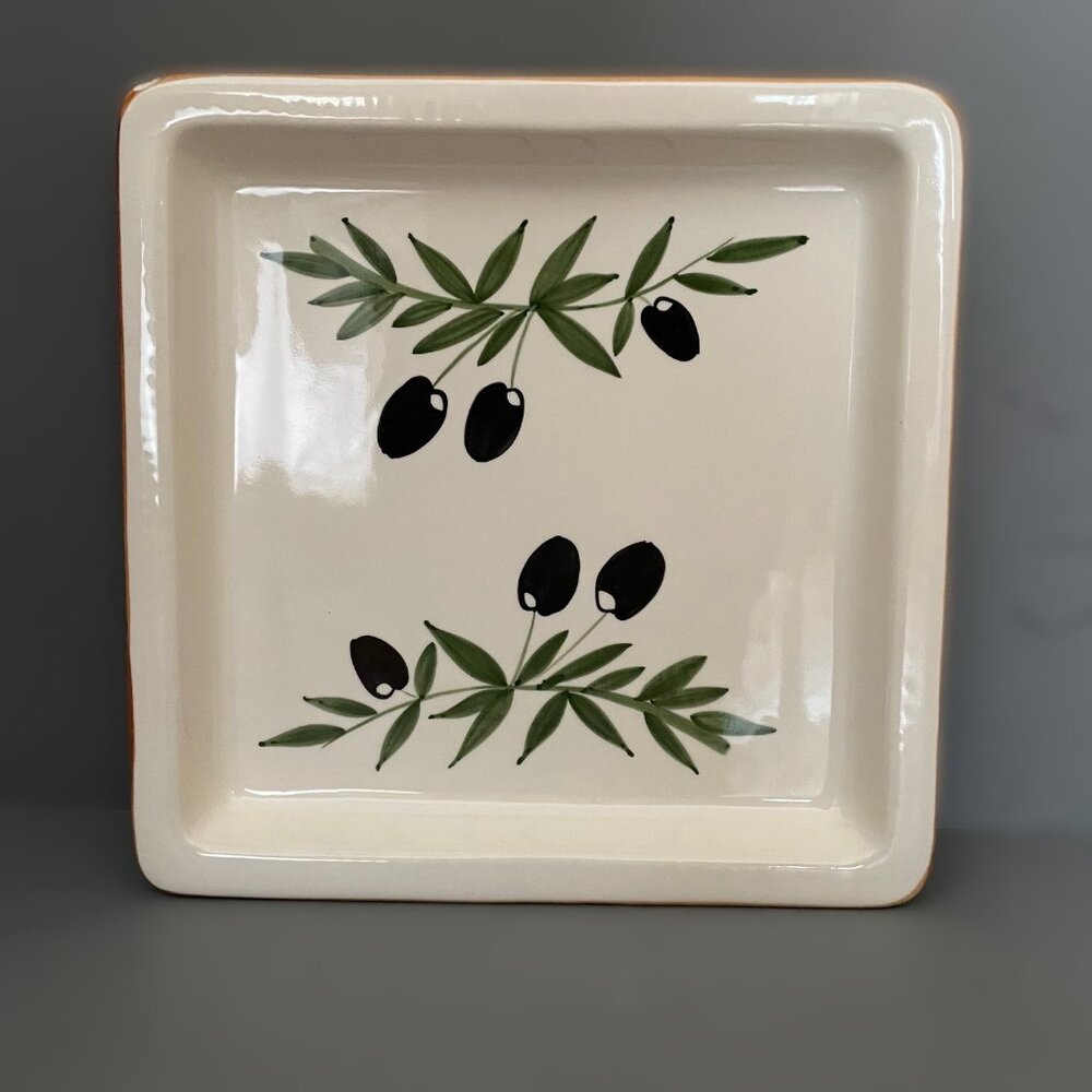 Ceramic Hand Painted Facerarte Platter with Olive Design